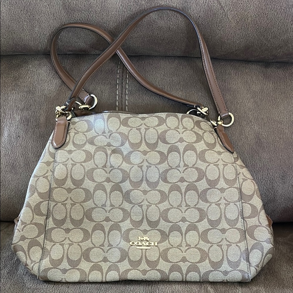 Coach Signature Brown Hallie Shoulder Bag